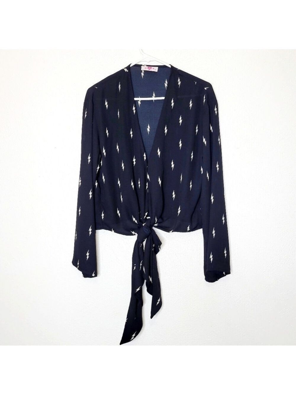 Buddy Love Lighting Front Tie Blouse  Black and White Women's Size XSmal